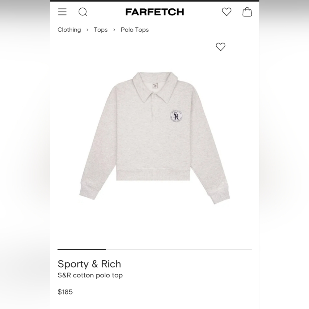 SPORTY & RICH Heather Grey Button Polo Neck Crop Women's Sweatshirt!. 🩶